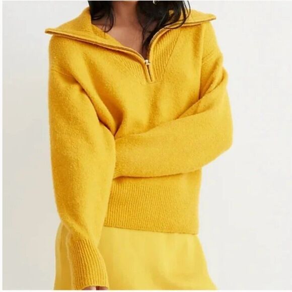J. Crew Relaxed Half-zip Stretch Sweater Merino & Alpaca Wool Blend Gold Medium - Picture 1 of 6